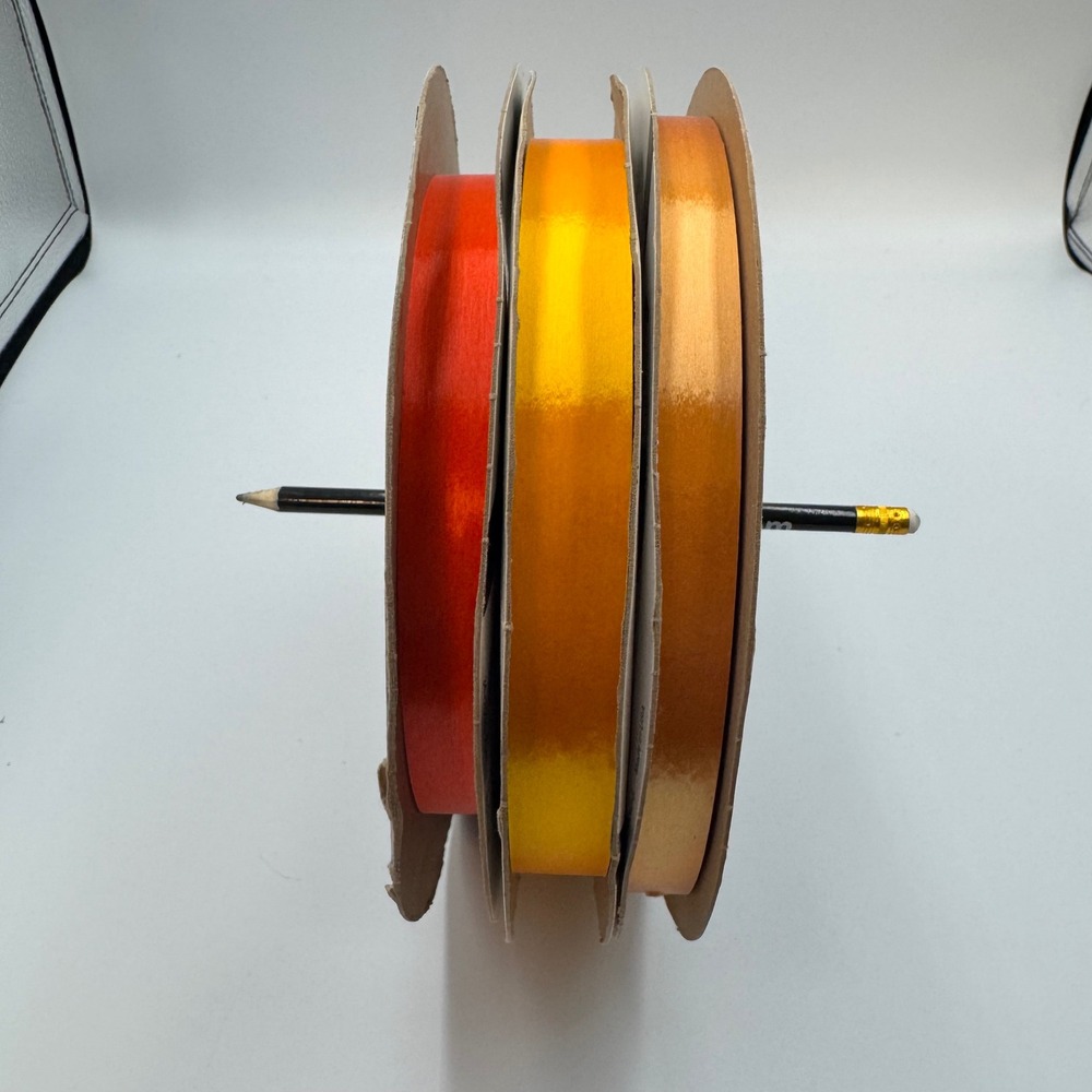 Vintage 3M Sasheen Ribbon Lot 3 Spools Orange New Gold Hot Red Reversible 250 Yd
